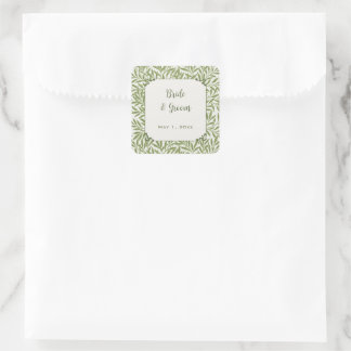 Vintage Wedding, Victorian Willow Leaves Pattern Square Sticker