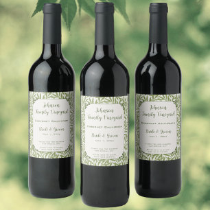 Vintage Wedding, Victorian Willow Leaves Pattern Wine Label