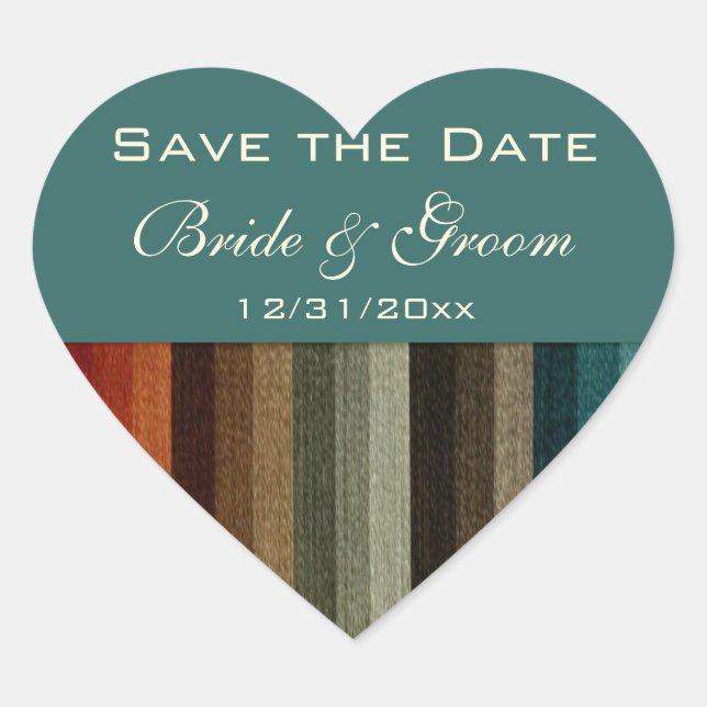 Vintage Wedding, Warm Autumn Stripes Pattern Heart Sticker (Front)