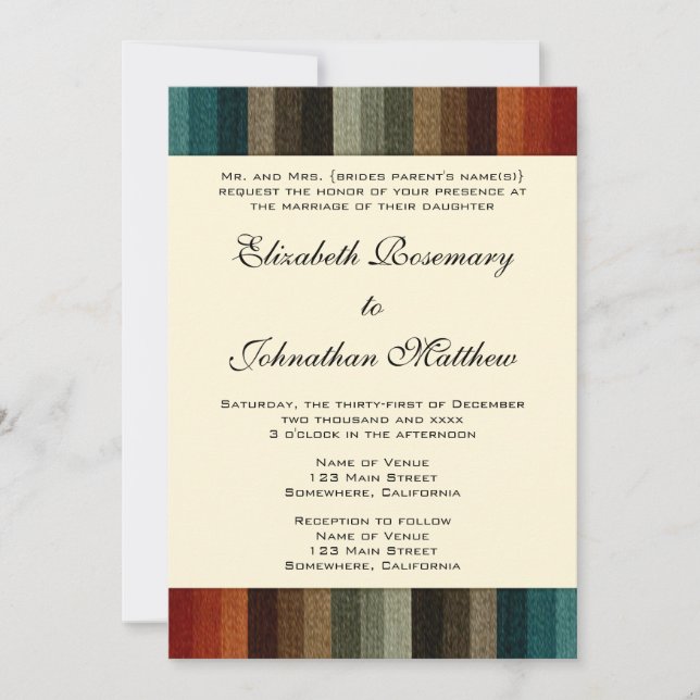 Vintage Wedding, Warm Autumn Stripes Pattern Invitation (Front)