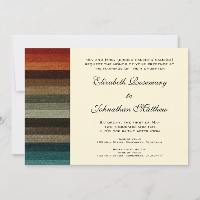 Vintage Wedding, Warm Autumn Stripes Pattern Invitation (Front)