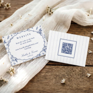 Vintage Wedding Website Navy Blue French Floral Enclosure Card