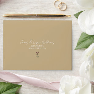 Vintage Wedding White Script Brown Envelope