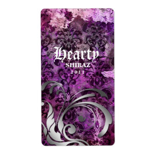 Vintage Wedding Wine Label Damask Purple Silver