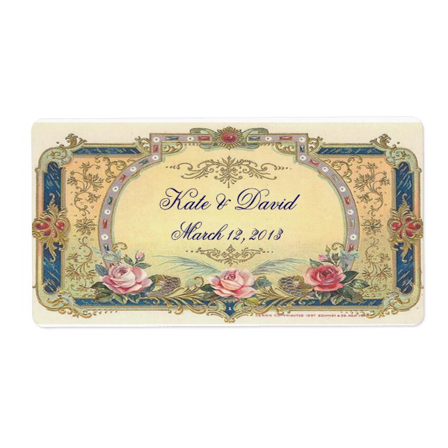 Vintage Wedding Wine, Water Bottle (Front)