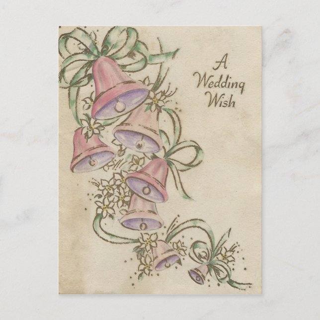 Vintage Wedding Wish With Bells Postcard (Front)