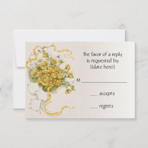 Vintage Wedding, Yellow Buttercup Flowers and Bees RSVP Card