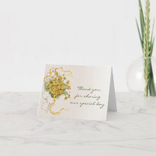 Vintage Wedding, Yellow Buttercup Flowers and Bees Thank You Card