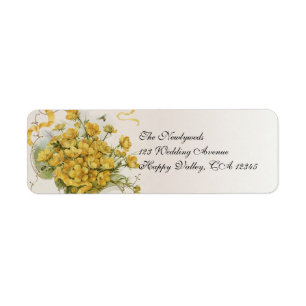 Vintage Wedding, Yellow Flowers Floral Bees Meadow Return Address Label