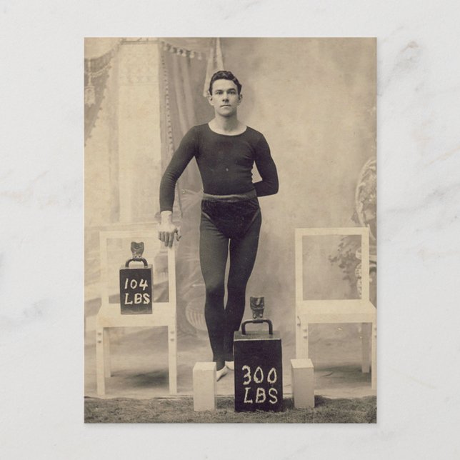 Vintage Weight Lifter Postcard (Front)