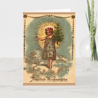 Vintage Weihnachtskarte "Engel mit Weihnachtsbaum" Holiday Card