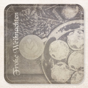 Vintage-Weihnachtsmotiv mit Keksen und Kaffee Square Paper Coaster