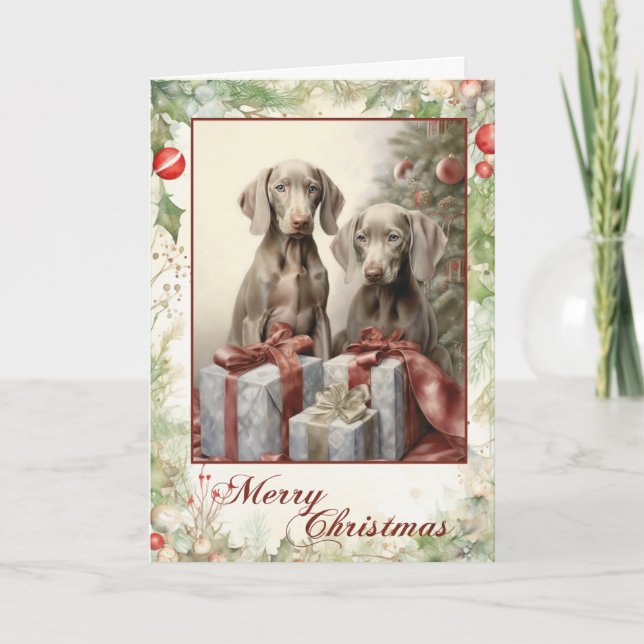 Vintage Weimaraner Christmas Holiday Card (Front)