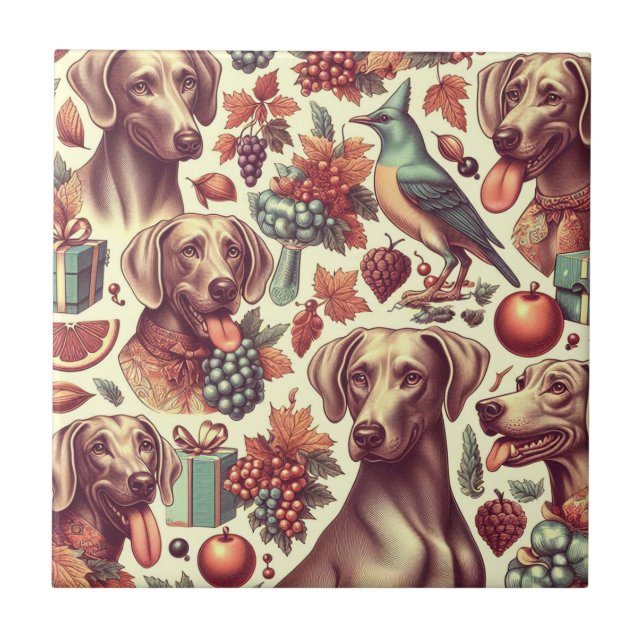 Vintage Weimaraner Seamless Illustration Ceramic Tile (Front)