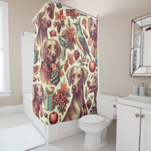 Vintage Weimaraner Seamless Illustration Shower Curtain