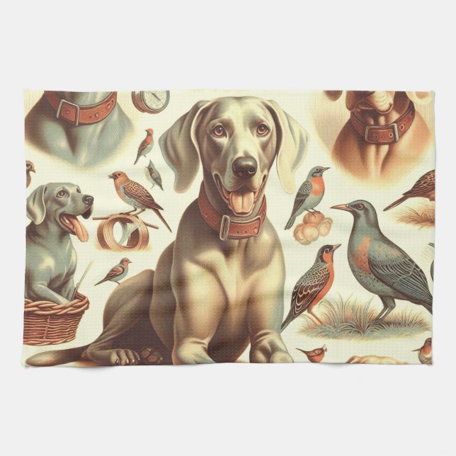 Vintage Weimaraner Seamless Tea Towel (Horizontal)