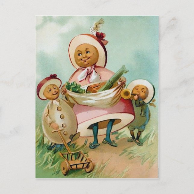 Vintage Weird Egg People Postcard (Front)