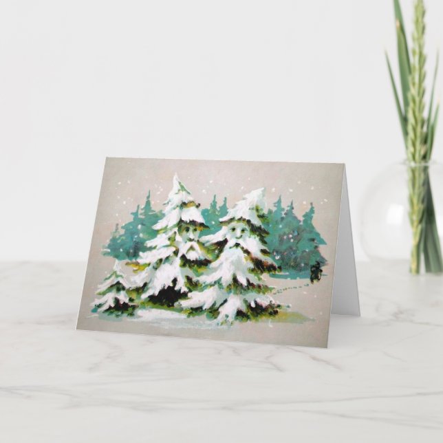 Vintage Weird Trees Christmas Card (Front)