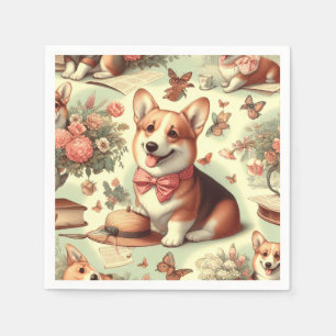 Vintage Welsh Corgi Cardigan Illustration Napkin