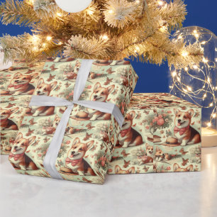 Vintage Welsh Corgi Cardigan Illustration Wrapping Paper