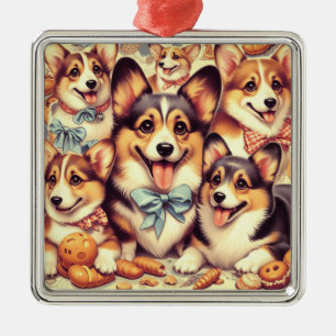 Vintage Welsh Corgi Cardigan Seamless Metal Ornament