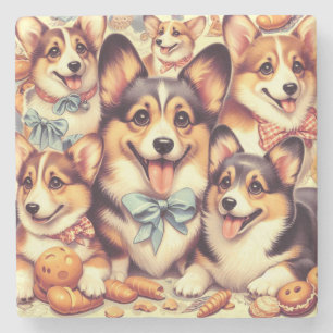 Vintage Welsh Corgi Cardigan Seamless Stone Coaster