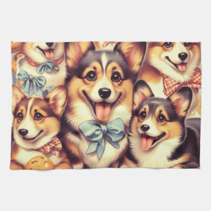 Vintage Welsh Corgi Cardigan Seamless Tea Towel