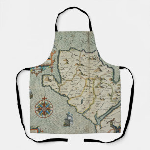 Vintage Welsh Island Map with Castle & Galleon Apron