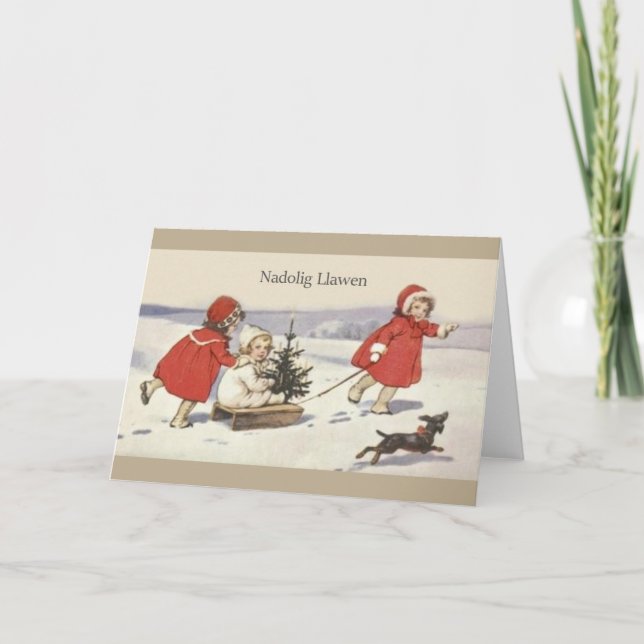 Vintage Welsh Nadolig Llawen Christmas Card (Front)