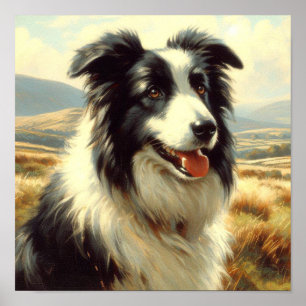 Vintage Welsh Sheepdog  Painting Poster