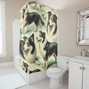 Vintage Welsh Sheepdog Seamless Shower Curtain