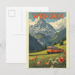 Vintage WENGEN ski Switzerland Swiss Alps gifts Postcard