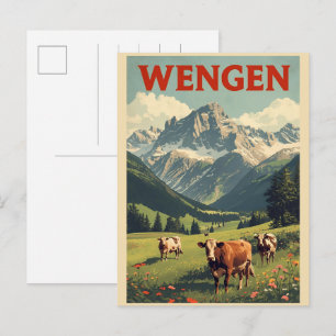 Vintage WENGEN ski Switzerland Swiss Alps gifts Postcard