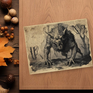 Vintage Werewolf Halloween Decoupage  Postcard