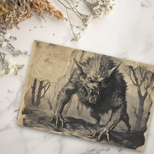 Vintage Werewolf Halloween Decoupage Tissue Paper