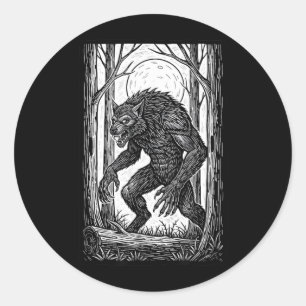 Vintage Werewolf Illustration Halloween Horror Classic Round Sticker