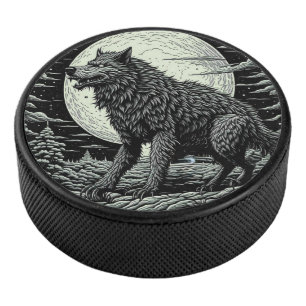 Vintage Werewolf in front of the Full Moon Hockey Puck