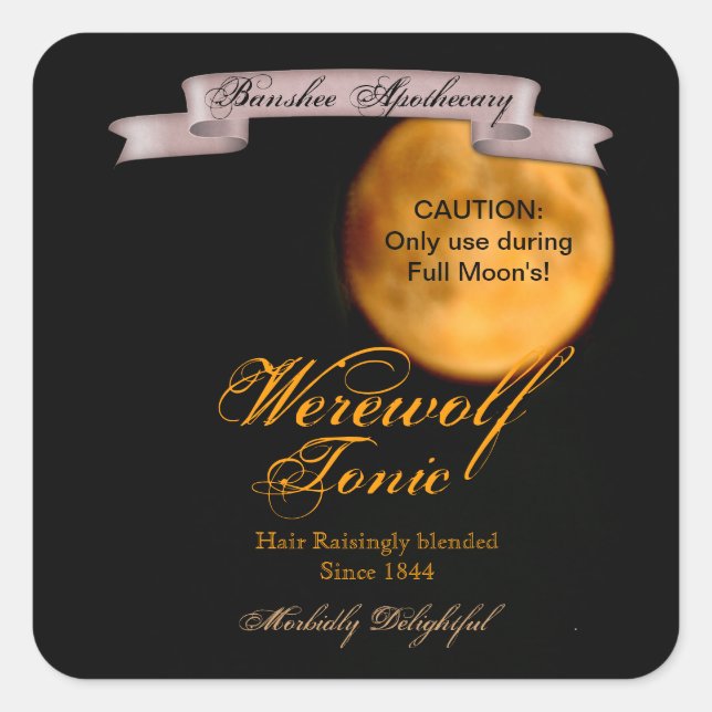 Vintage Werewolf Tonic Halloween Bottle Stickers (Front)