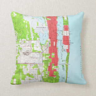 Vintage West Palm Beach & Palm Beach FL Map (1946) Cushion