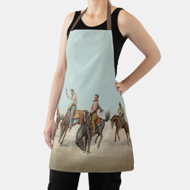 Vintage Western 4 Cowboys On Bucking Horses Apron (Insitu)