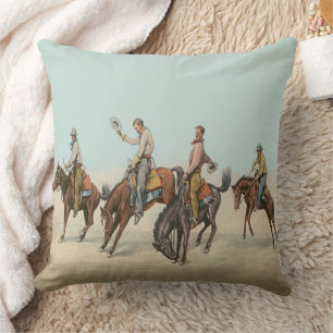 Vintage Western 4 Cowboys On Bucking Horses Cushion