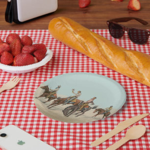 Vintage Western 4 Cowboys On Bucking Horses Paper Plate