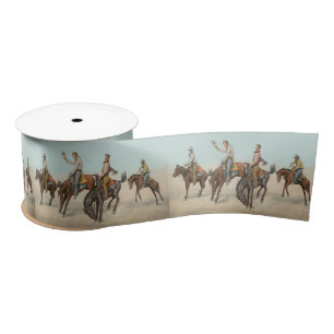 Vintage Western 4 Cowboys On Bucking Horses Satin Ribbon