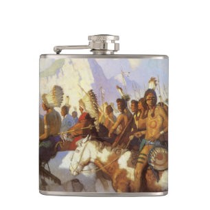 Vintage Western Art, Indian War Party by NC Wyeth Hip Flask