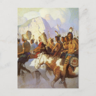 Vintage Western Art, Indian War Party by NC Wyeth Postcard