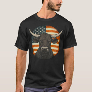 Vintage Western Bull American Flag Patriotic Gift T-Shirt