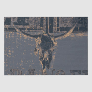 Vintage Western Bull Skull Gray Black Country Tissue Paper