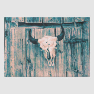 Vintage Western Bull Skull Teal Country Barn Tissue Paper