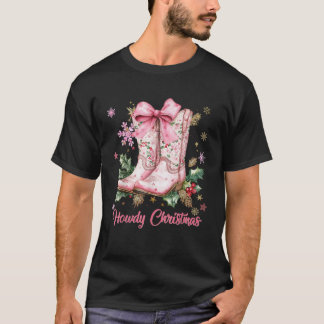 Vintage Western Christmas Pink Boots Cowgirl Coque T-Shirt