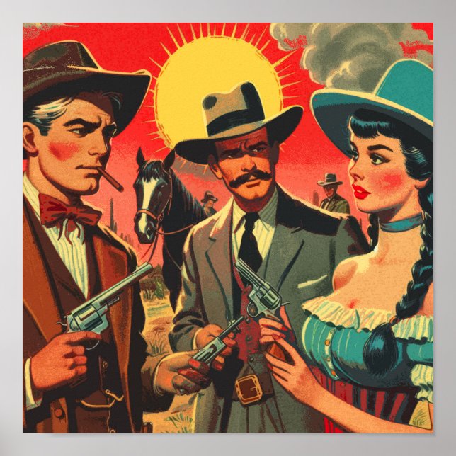 Vintage Western Comics Illustration Poster (Front)
